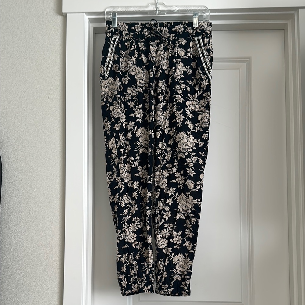 Maison Scotch Black and Cream Floral Trousers
